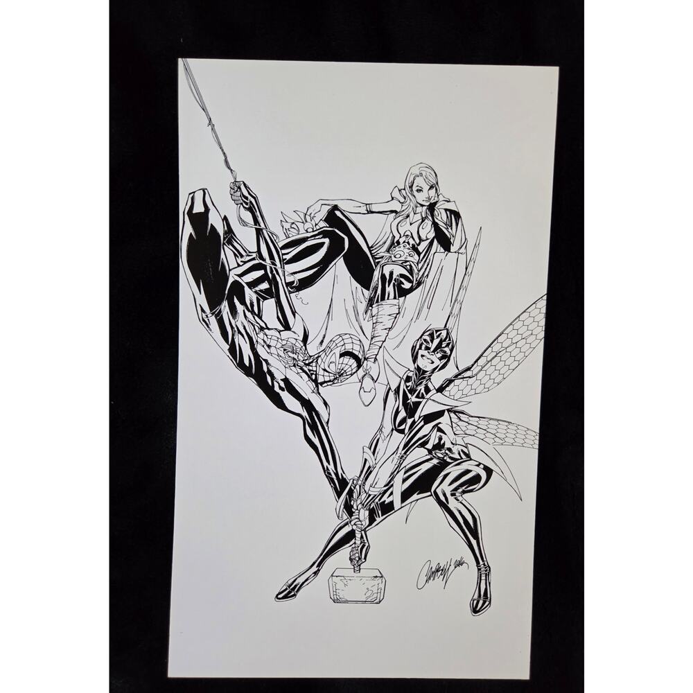 Avengers #1 B/W - J Scott Campbell - Mini Art Print - 10" x 5.5"